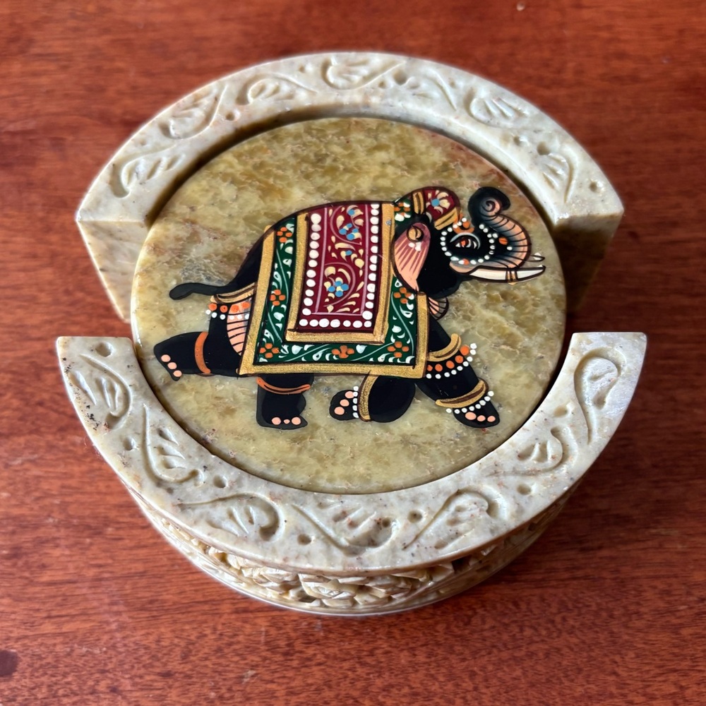 Hand Painted Stone Coasters and Handcarved Stone Holder